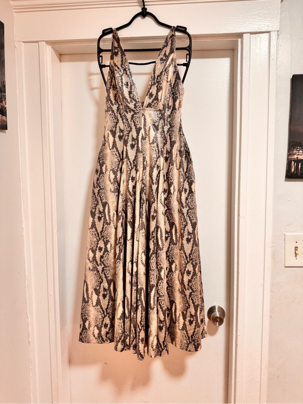 Jennifer Lopez Chic Snakeskin Print V-Neck Midi Dress - Size S